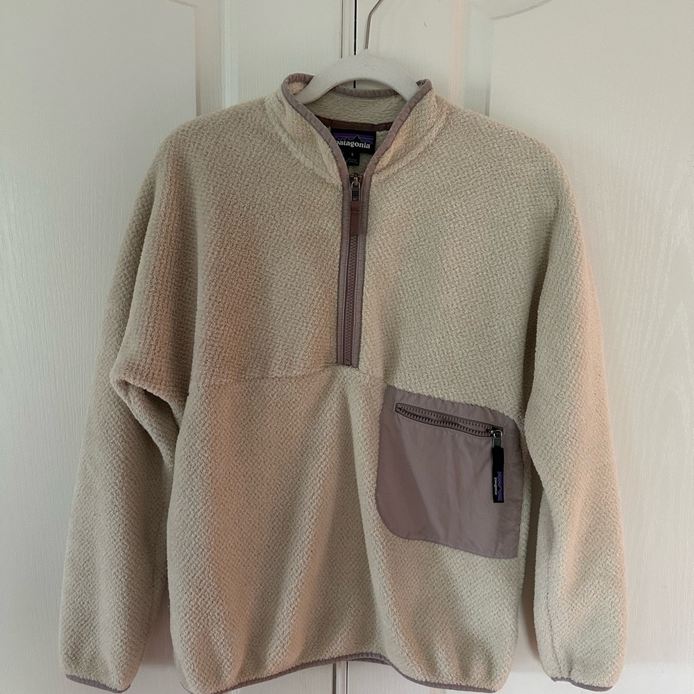 Patagonia S Women Cream & Pink Half Zip Fleece Top